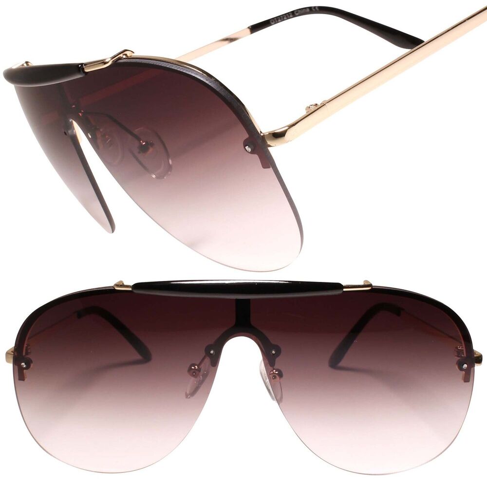 Modern Luxury Classy Upscale Gray Mono Lens Shield Aviation Oversized Sunglasses